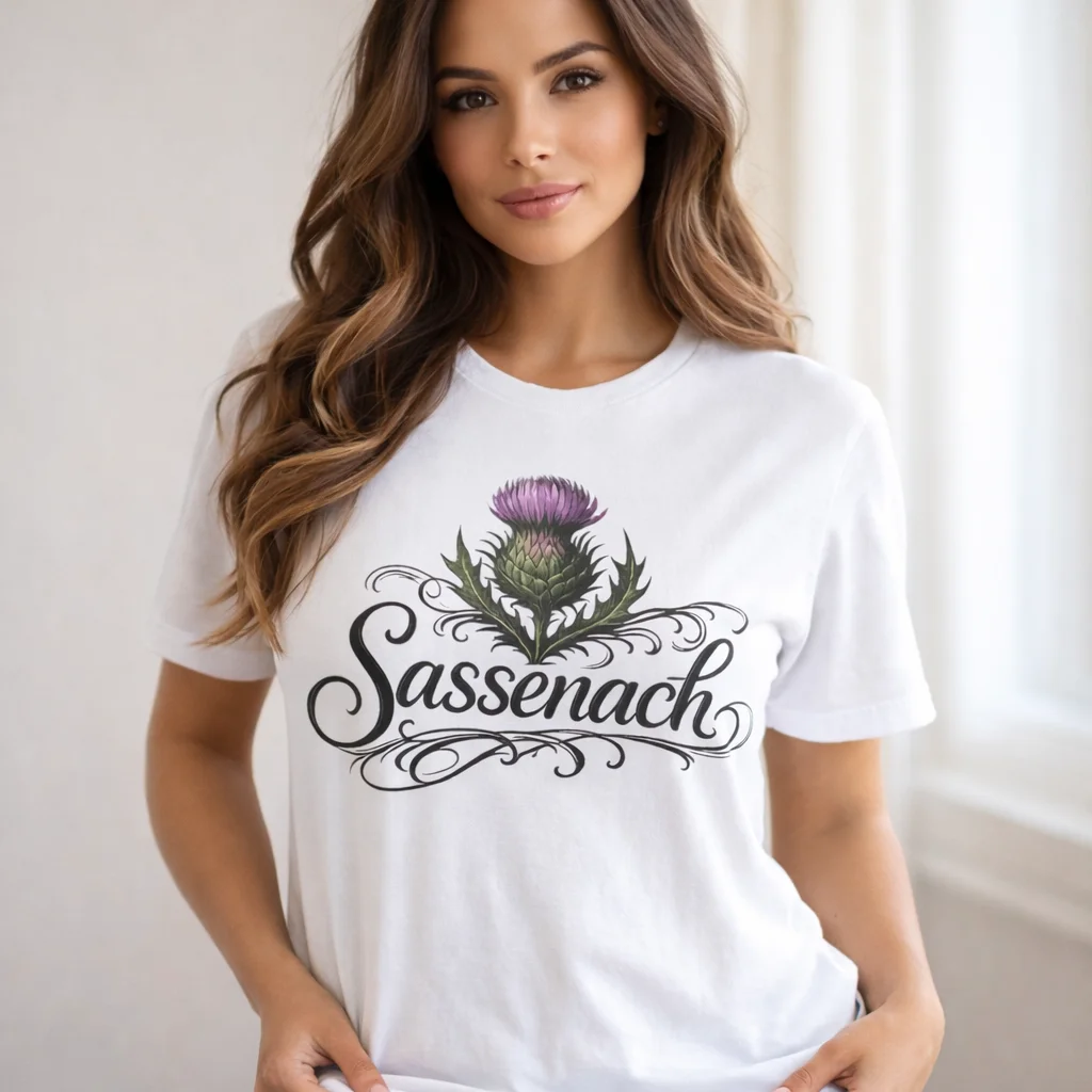 Sassenach Thistle T-Shirt | Scottish Floral Script Tee - Image 2 | Lily's Pad Studio