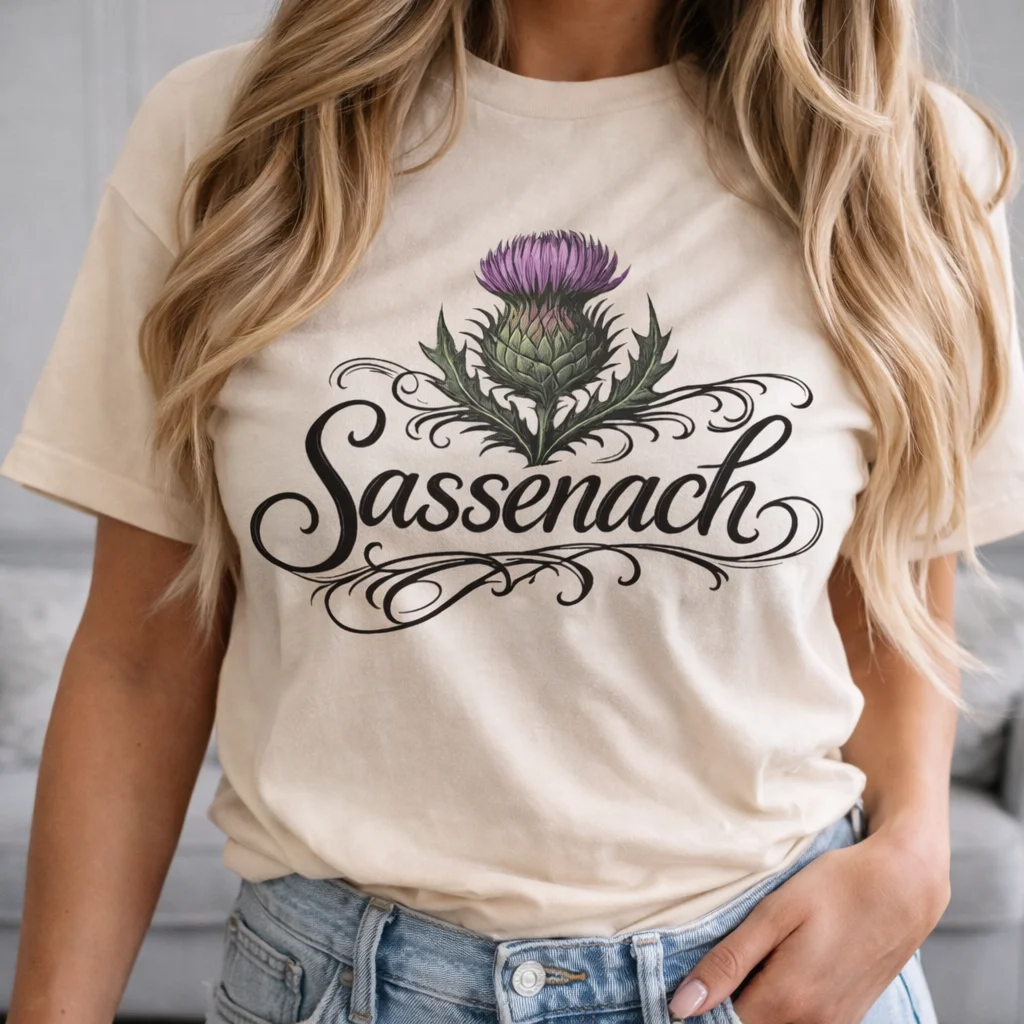 Sassenach Thistle T-Shirt | Scottish Floral Script Tee | Lily's Pad Studio