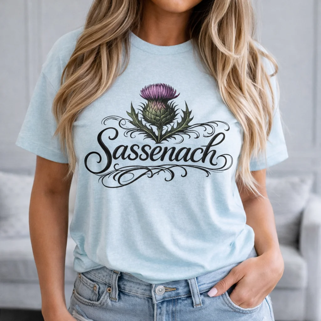 Sassenach Thistle T-Shirt | Scottish Floral Script Tee - Image 3 | Lily's Pad Studio