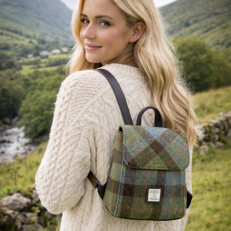 Scottish Harris Tweed Tummel Mini Backpack – Authentic Wool Tartan Bag with Adjustable Straps - Featured Product | Lily's Pad Studio