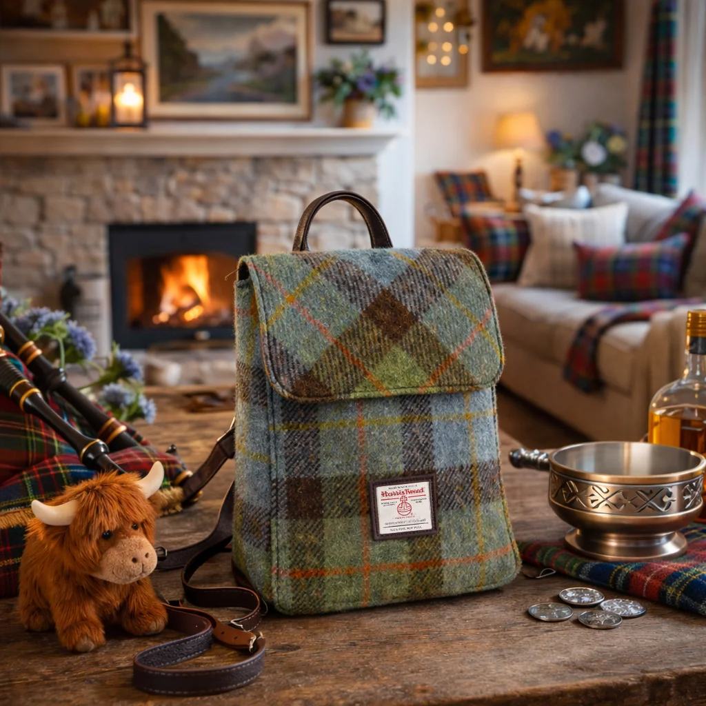 Scottish Harris Tweed Tummel Mini Backpack – Authentic Wool Tartan Bag with Adjustable Straps - Image 3 | Lily's Pad Studio