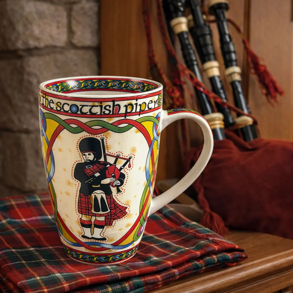 Scottish Piper Bone China Mug – Traditional Heritage Design | Lily's Pad Studio