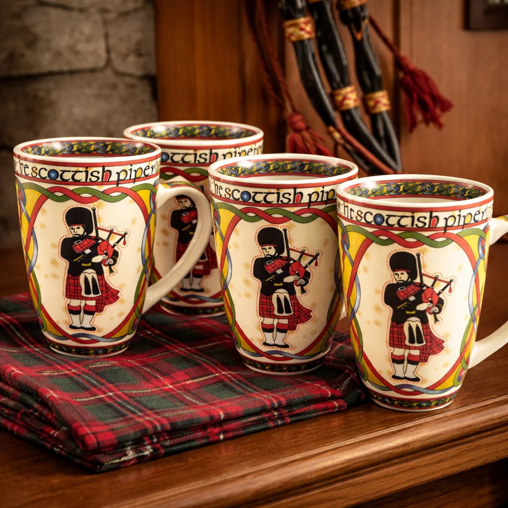 Scottish Piper Bone China Mug – Traditional Heritage Design - Image 2 | Lily's Pad Studio