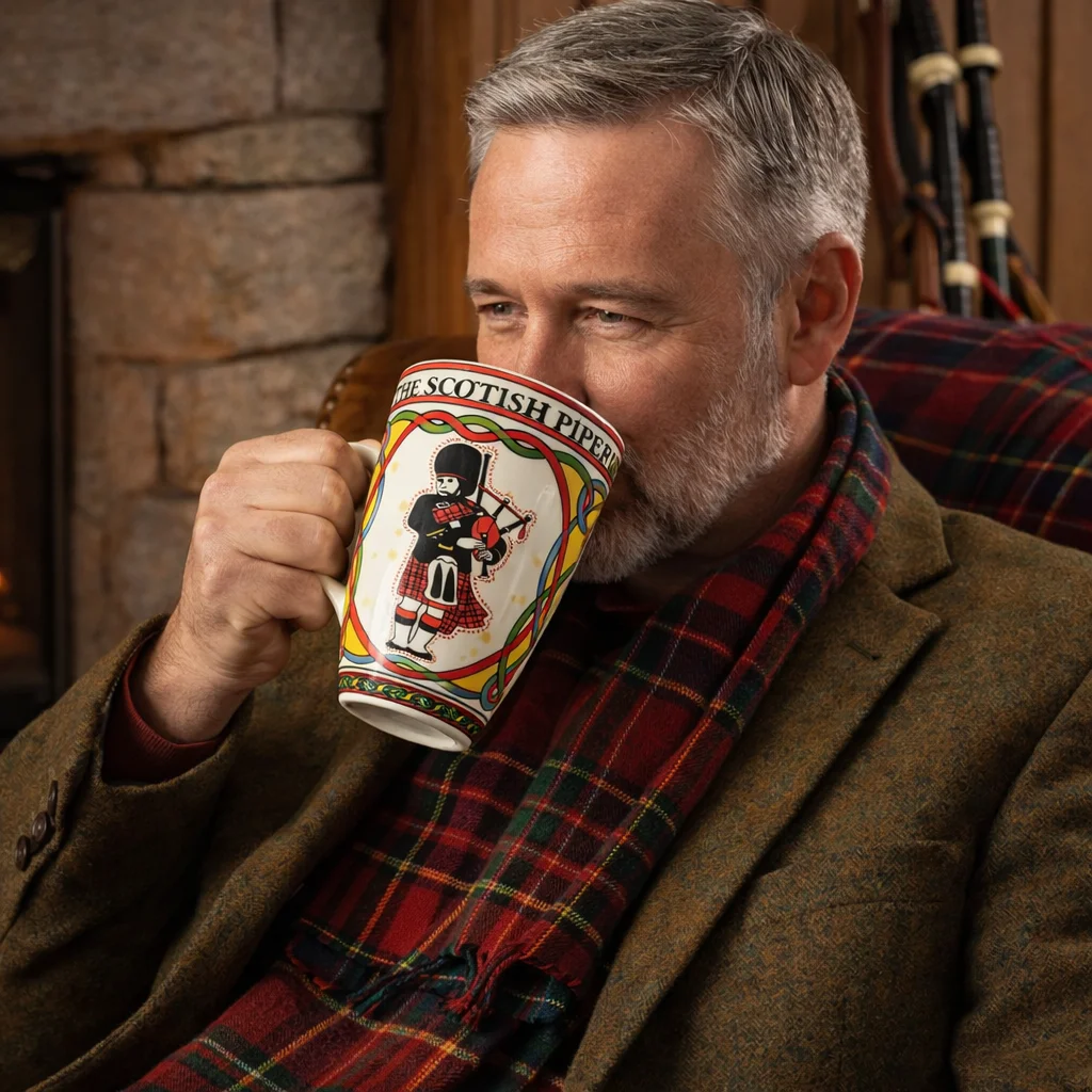 Scottish Piper Bone China Mug – Traditional Heritage Design - Image 3 | Lily's Pad Studio