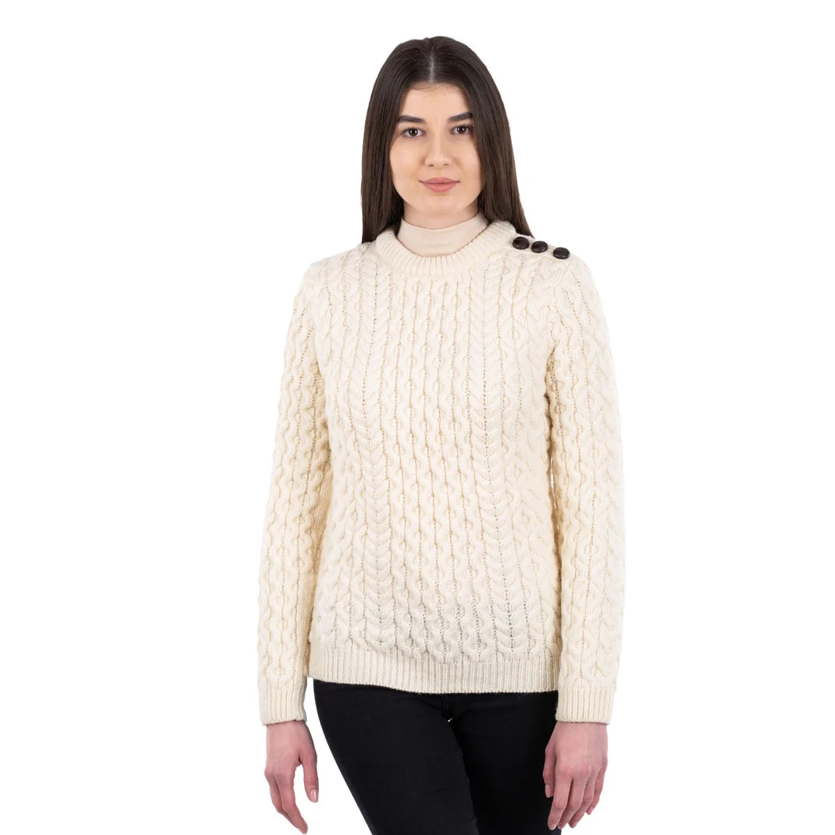 Side Button Knit Sweater – Classic Irish Wool Pullover with Button Detail - Image 8 | Lily's Pad Studio