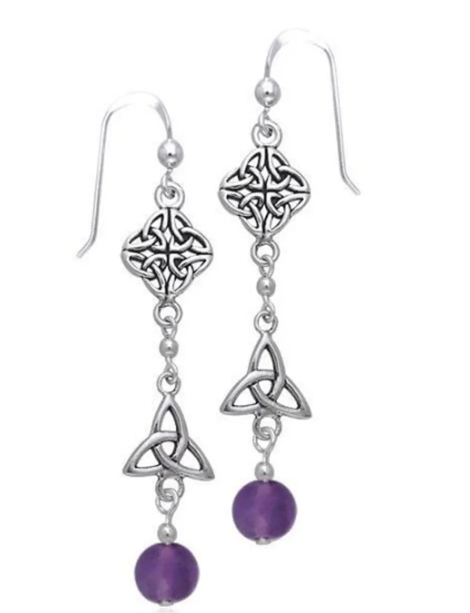 Silver Celtic Knot Drop Earrings with Amethyst Bead – Heritage Jewelry - Image 2 | Lily's Pad Studio