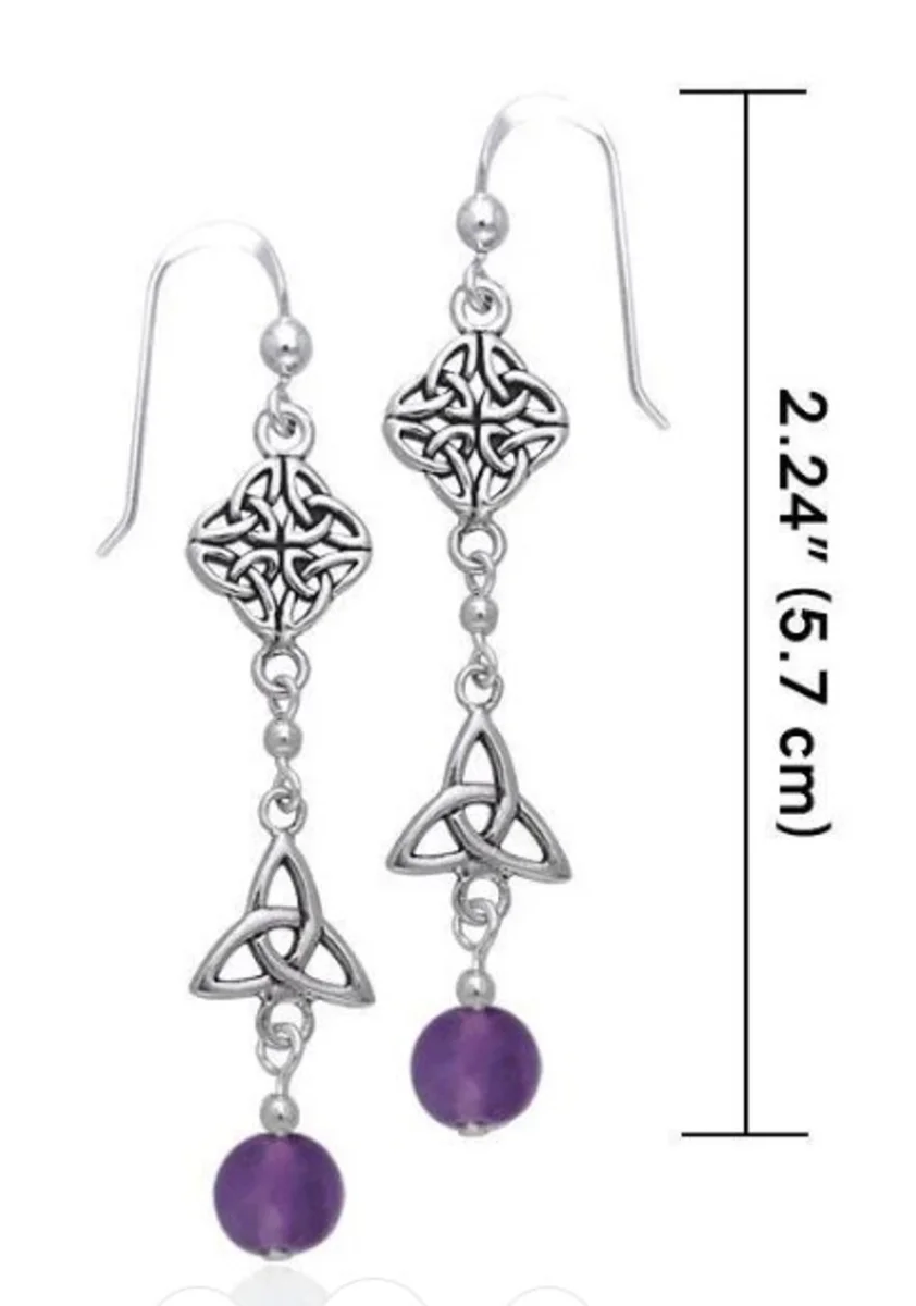 Silver Celtic Knot Drop Earrings with Amethyst Bead – Heritage Jewelry - Image 3 | Lily's Pad Studio