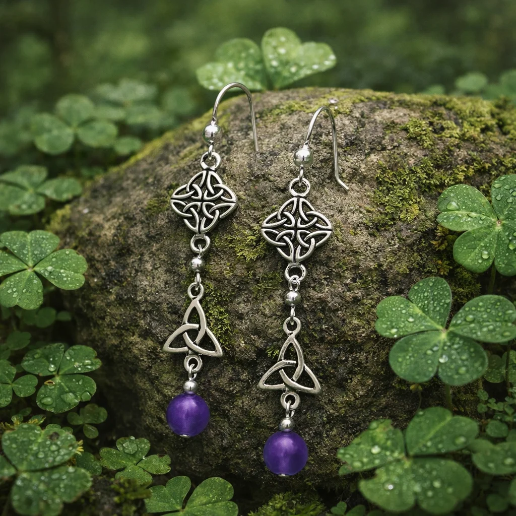 Silver Celtic Knot Drop Earrings with Amethyst Bead – Heritage Jewelry | Lily's Pad Studio