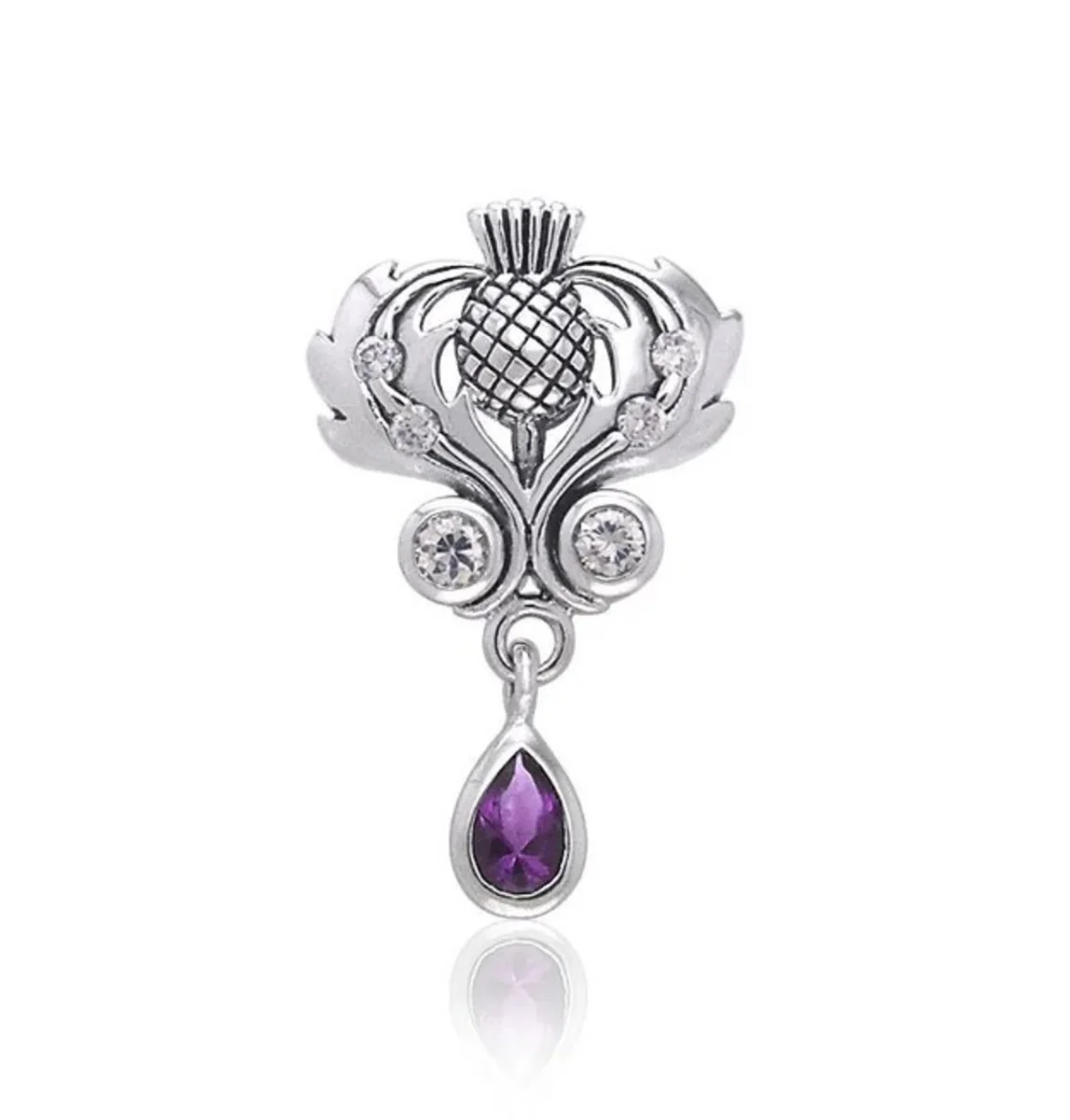 Silver Scottish Thistle Pendant with Amethyst – Sterling Scottish Jewelry - Image 3 | Lily's Pad Studio
