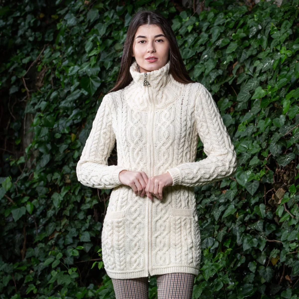 Soft Touch Ladies Aran Zip Cardigan - Image 1 | Lily's Pad Studio