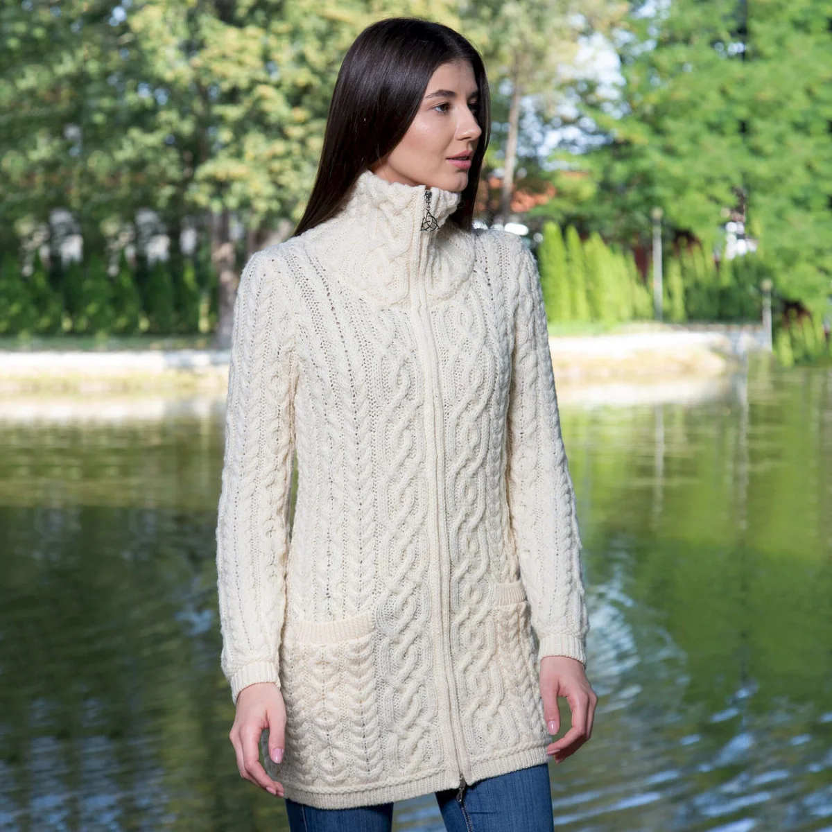 Soft Touch Ladies Aran Zip Cardigan - Image 4 | Lily's Pad Studio