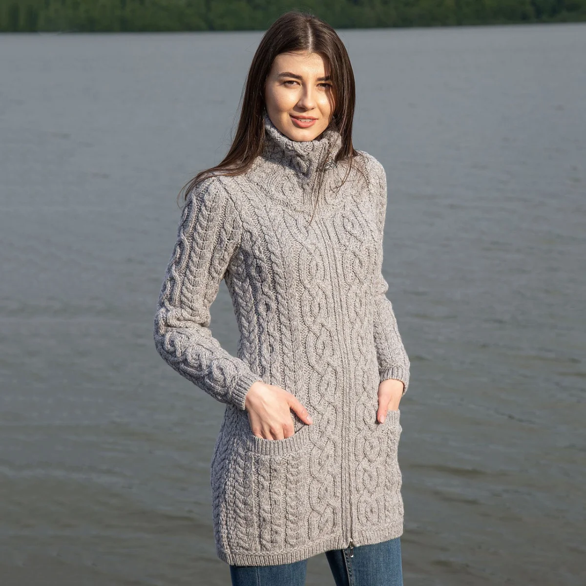 Soft Touch Ladies Aran Zip Cardigan - Image 5 | Lily's Pad Studio