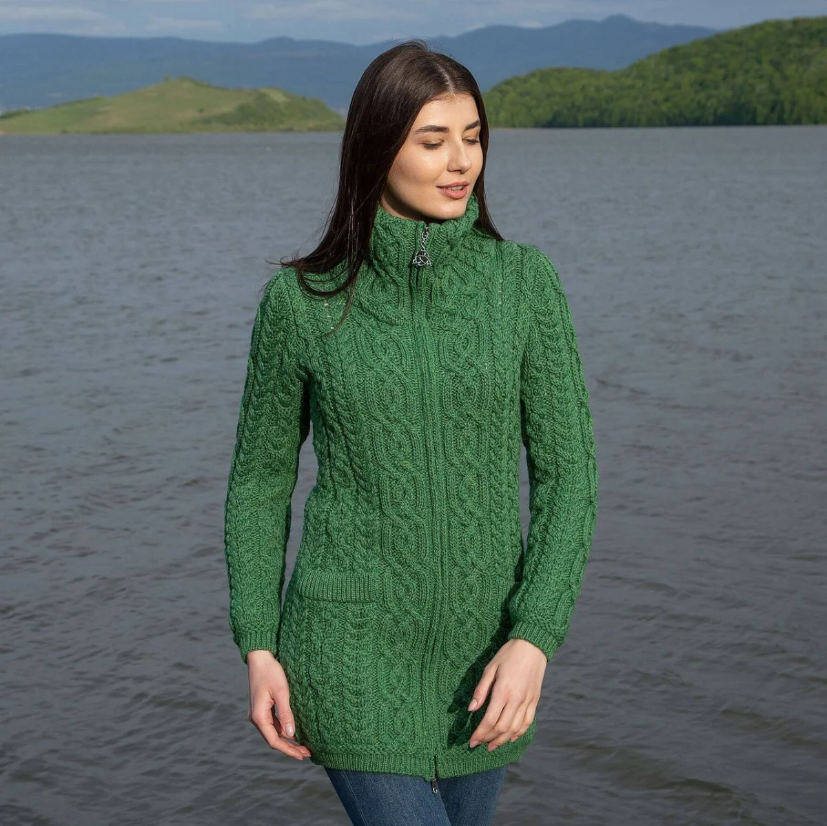 Soft Touch Ladies Aran Zip Cardigan - Image 6 | Lily's Pad Studio