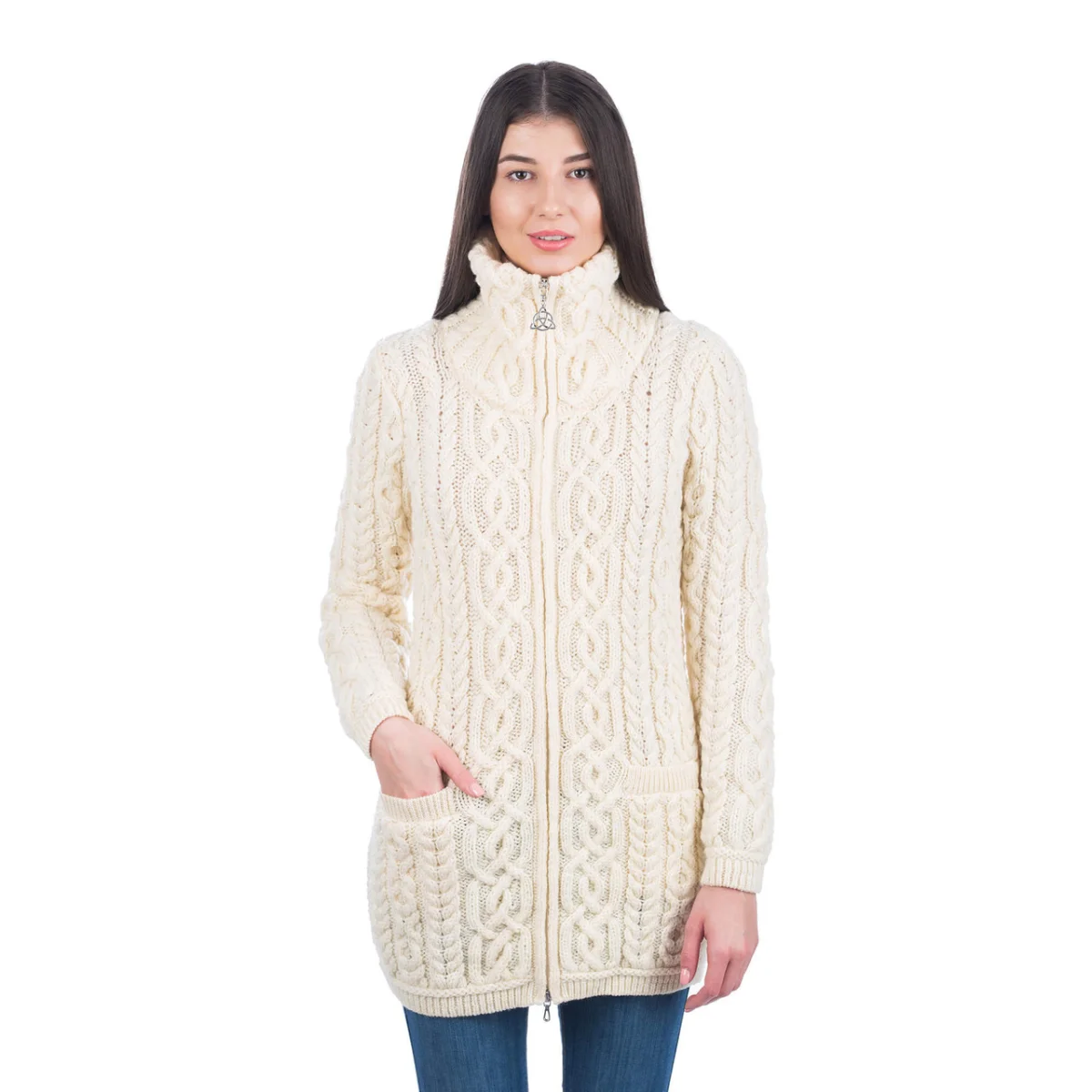 Soft Touch Ladies Aran Zip Cardigan - Image 8 | Lily's Pad Studio
