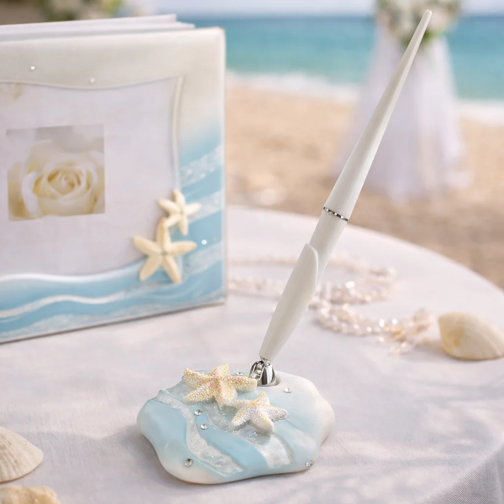 Starfish Beach Wedding Guest Book Pen – Tropical Coastal Wedding Accessory - Wedding | Lily's Pad Studio