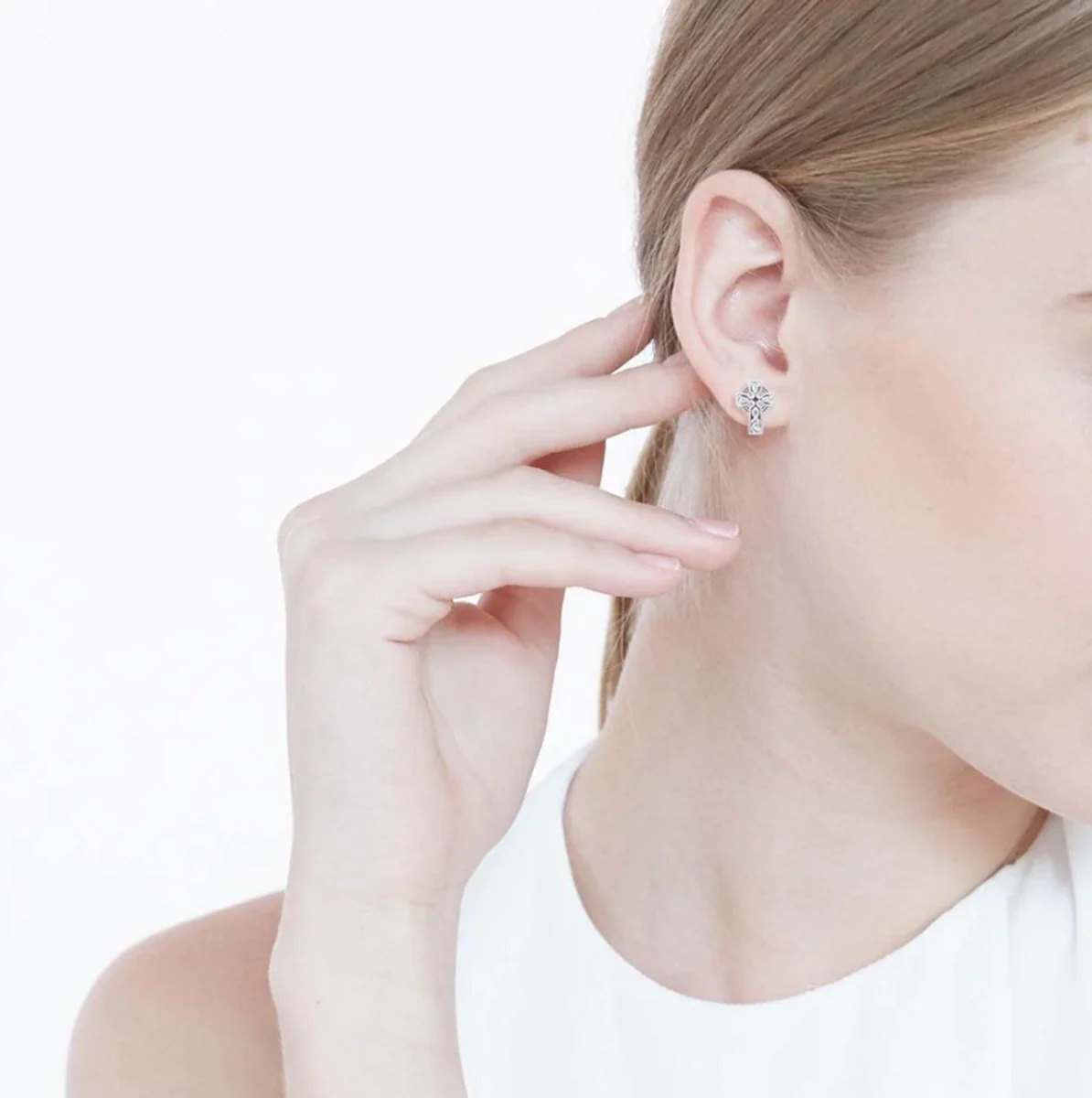 Sterling Silver Celtic Cross Post Earrings – Irish Heritage Jewelry - Image 2 | Lily's Pad Studio