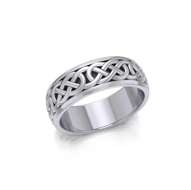 Sterling Silver Engraved Celtic Knot Band Ring | Irish Heritage Jewelry - Image 3 | Lily's Pad Studio