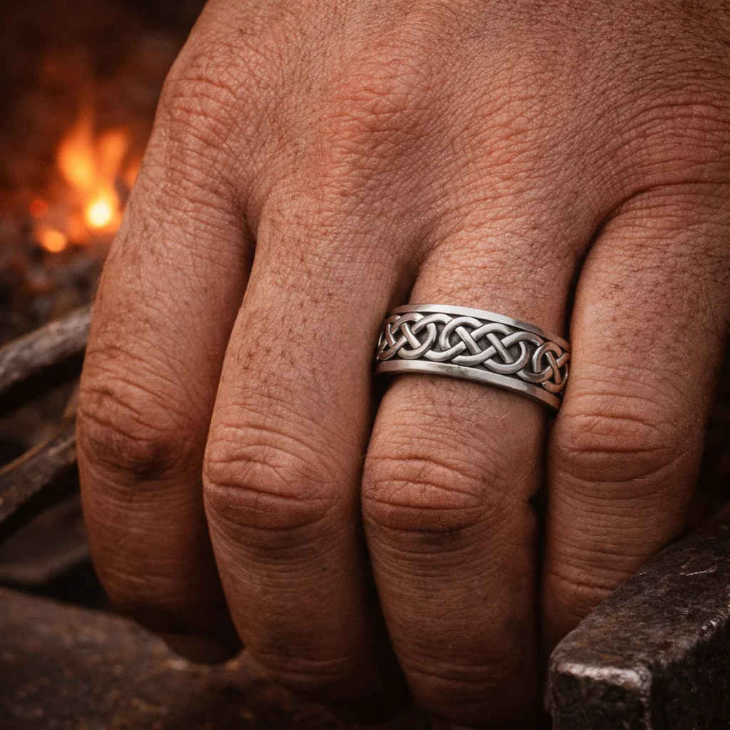 Sterling Silver Engraved Celtic Knot Band Ring | Irish Heritage Jewelry - Image 2 | Lily's Pad Studio