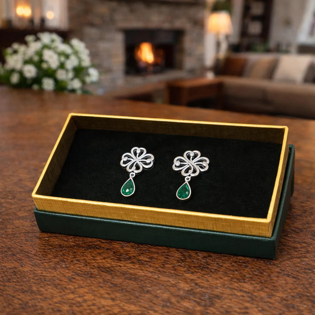 Sterling Silver Four-Leaf Clover Post Earrings | Lucky Irish Jewelry - Image 2 | Lily's Pad Studio