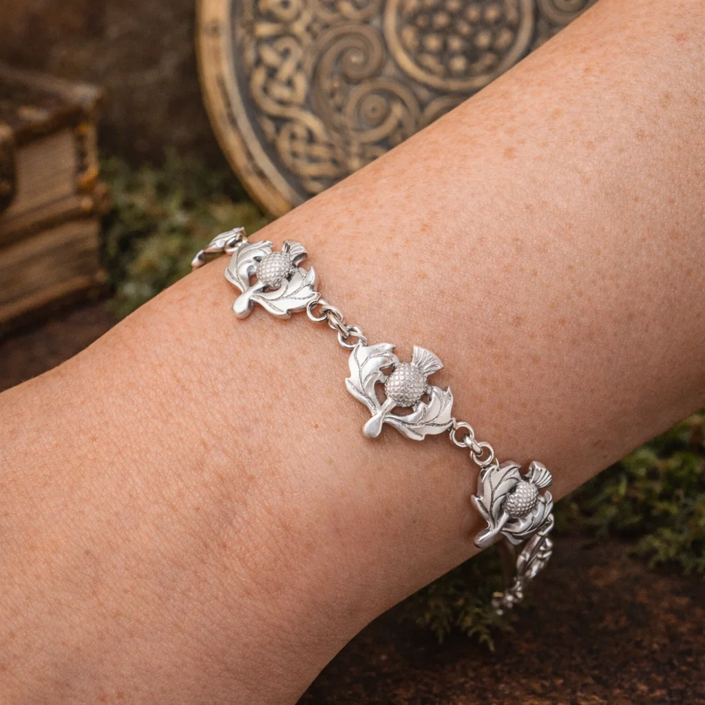 Sterling Silver Scottish Thistle Bracelet – Determination & Strength Jewelry - Image 2 | Lily's Pad Studio