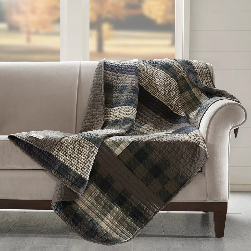 Taupe Plaid Oversized 50x70 Quilted Throw Blanket – Premium Cotton All-Season Throw - Image 2 | Lily's Pad Studio