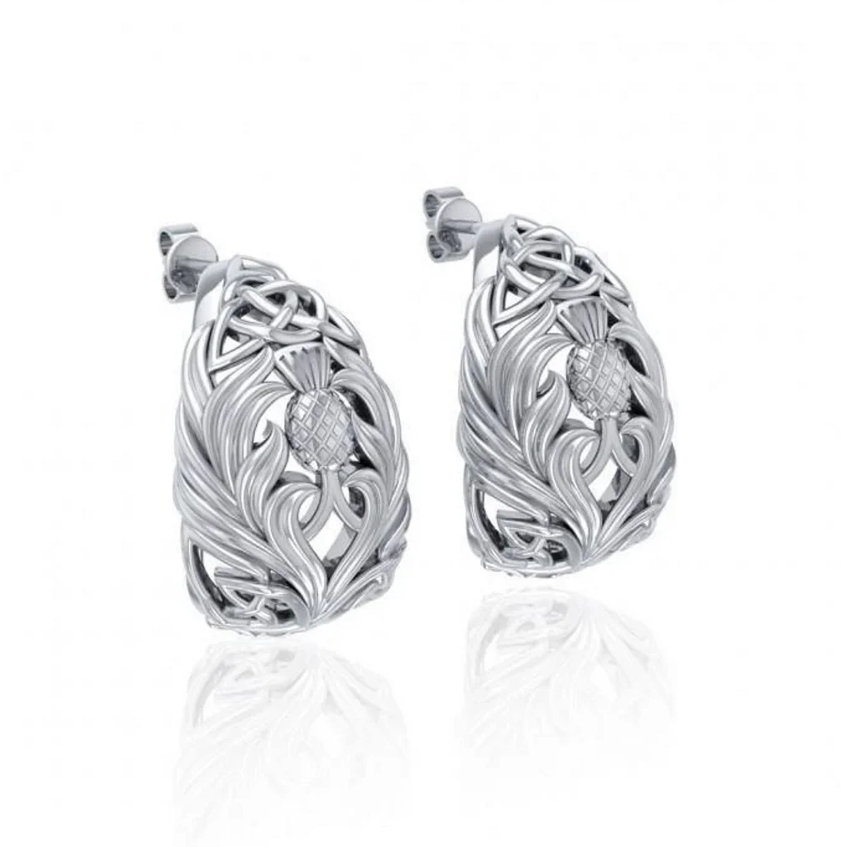 Teardrop Celtic Knotwork Post Earrings with Thistle Motif – Sterling Irish Heritage Jewelry - Image 3 | Lily's Pad Studio