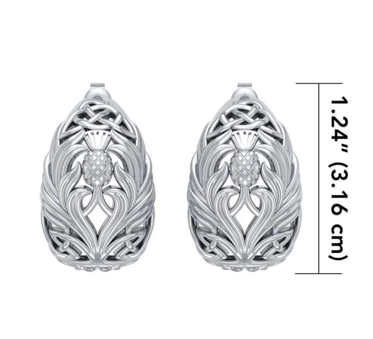 Teardrop Celtic Knotwork Post Earrings with Thistle Motif – Sterling Irish Heritage Jewelry - Image 4 | Lily's Pad Studio
