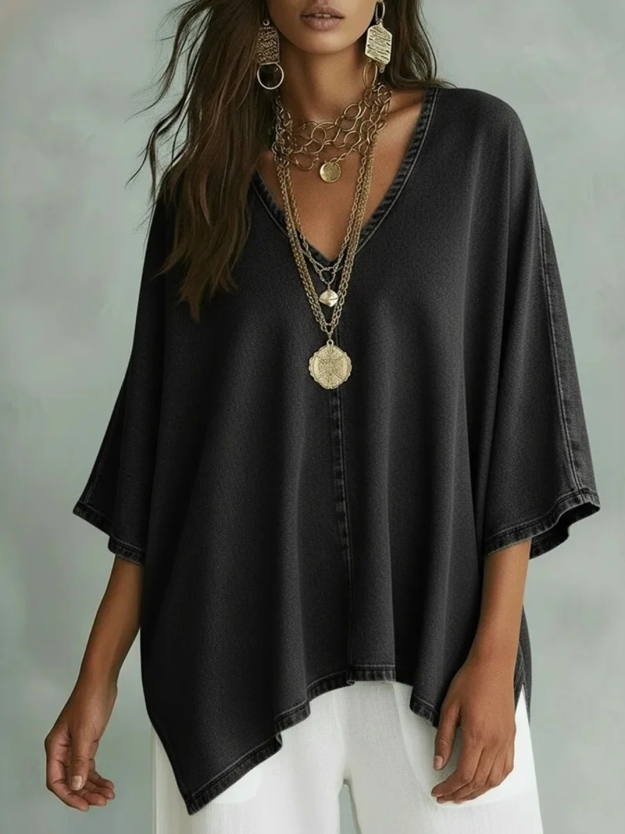 V-Neck Batwing Sleeve T-Shirt - Image 3 | Lily's Pad Studio