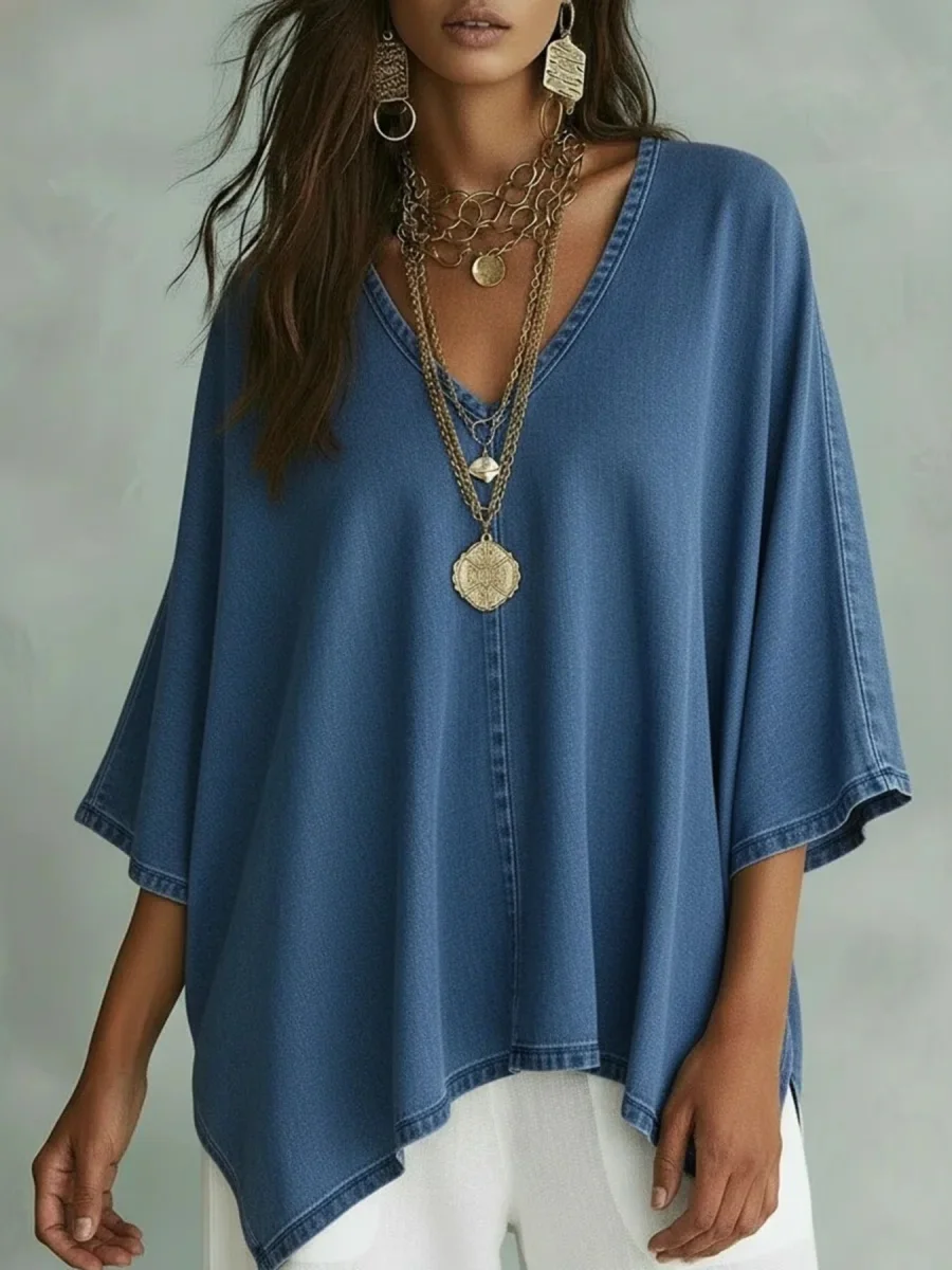 V-Neck Batwing Sleeve T-Shirt - Image 7 | Lily's Pad Studio
