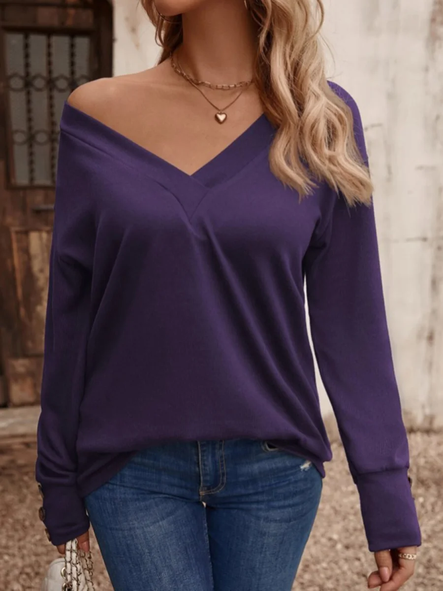 V-Neck Long Sleeve Top – Classic Knit Pullover with Soft Stretch Fabric - Image 8 | Lily's Pad Studio