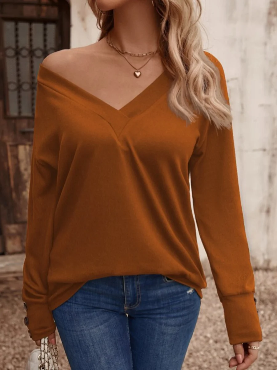 V-Neck Long Sleeve Top – Classic Knit Pullover with Soft Stretch Fabric - Image 11 | Lily's Pad Studio