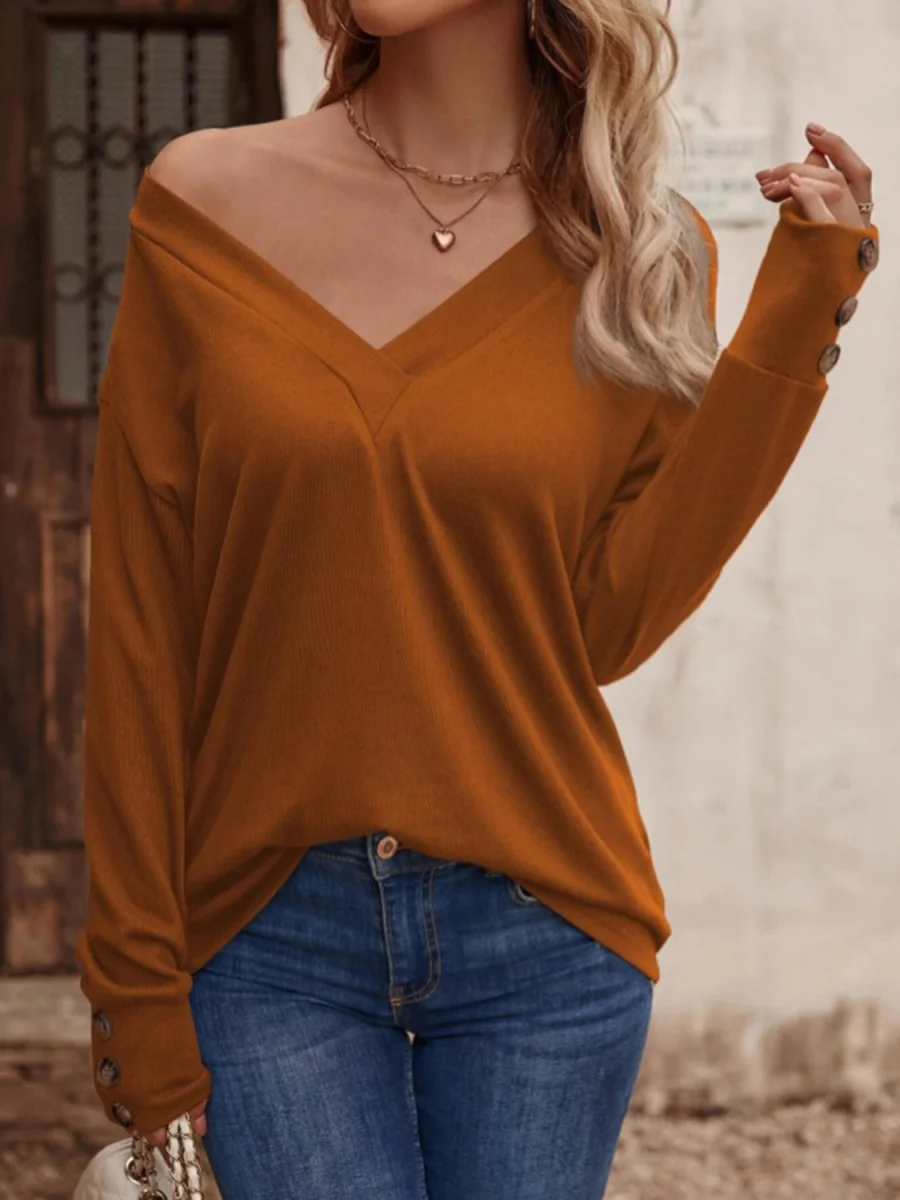 V-Neck Long Sleeve Top – Classic Knit Pullover with Soft Stretch Fabric - Image 12 | Lily's Pad Studio