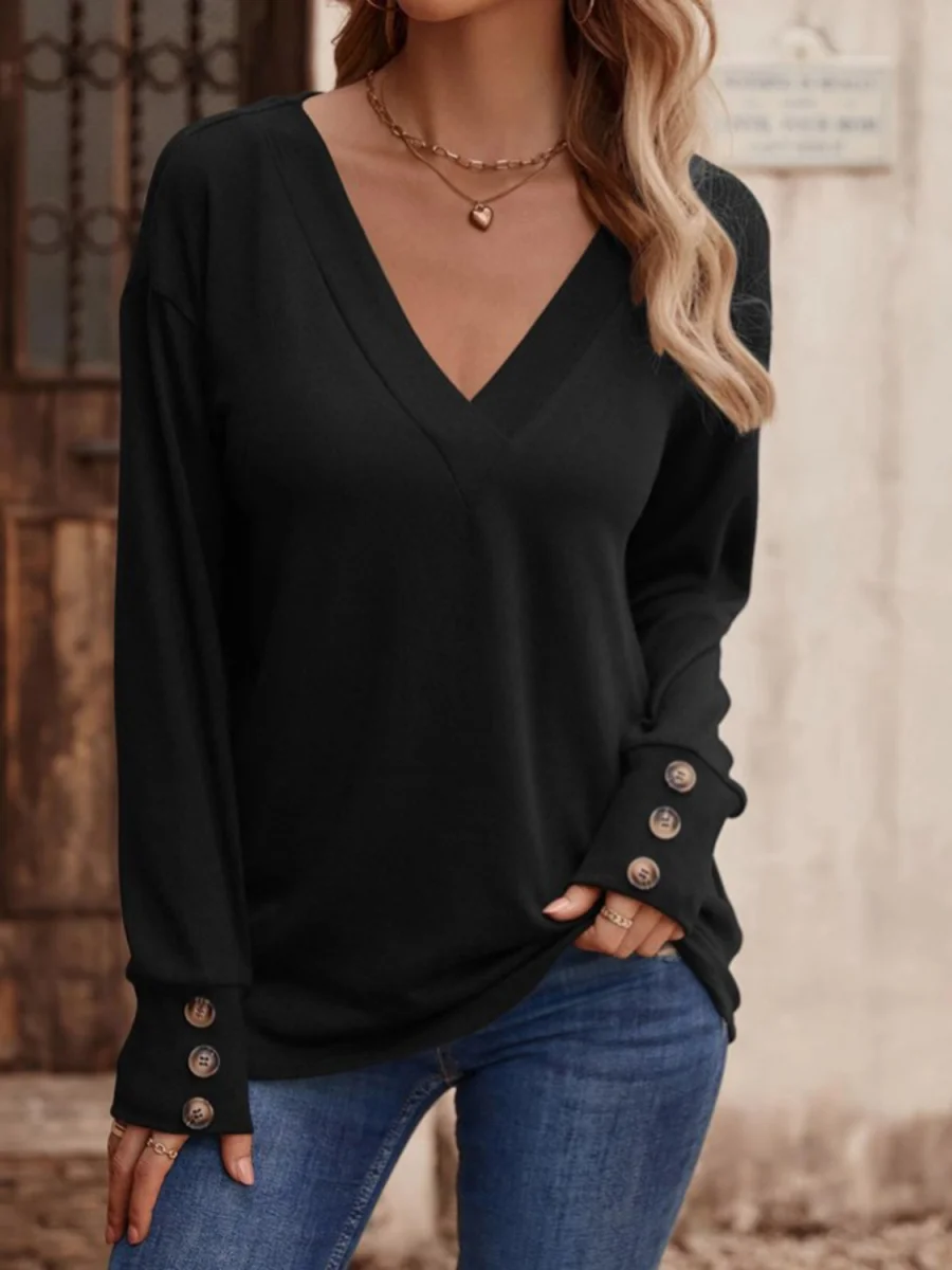 V-Neck Long Sleeve Top – Classic Knit Pullover with Soft Stretch Fabric - Image 13 | Lily's Pad Studio