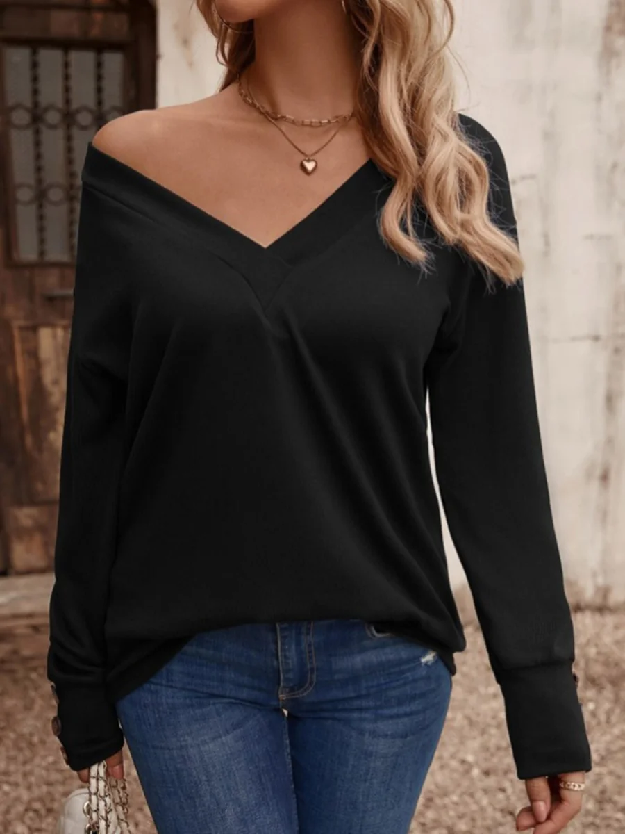 V-Neck Long Sleeve Top – Classic Knit Pullover with Soft Stretch Fabric - Image 14 | Lily's Pad Studio