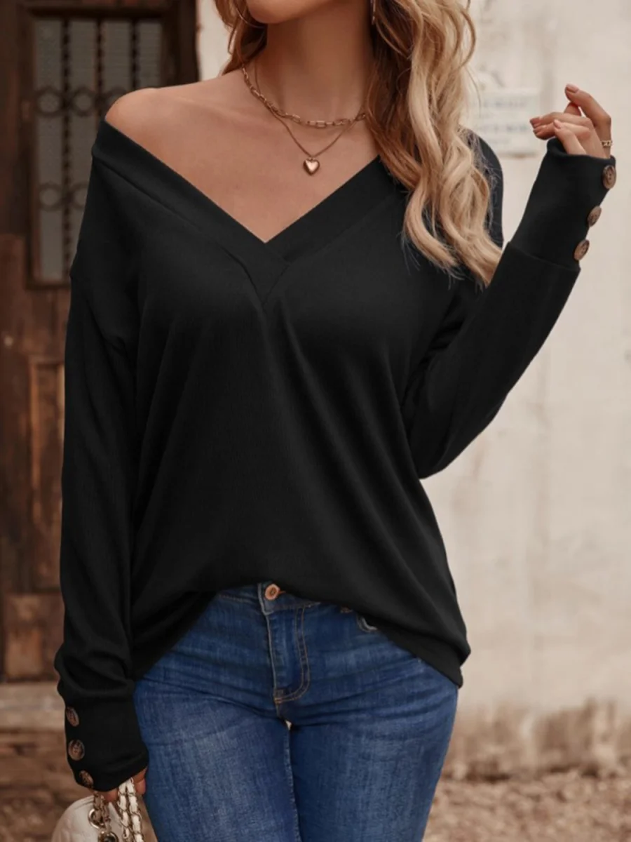 V-Neck Long Sleeve Top – Classic Knit Pullover with Soft Stretch Fabric - Image 15 | Lily's Pad Studio
