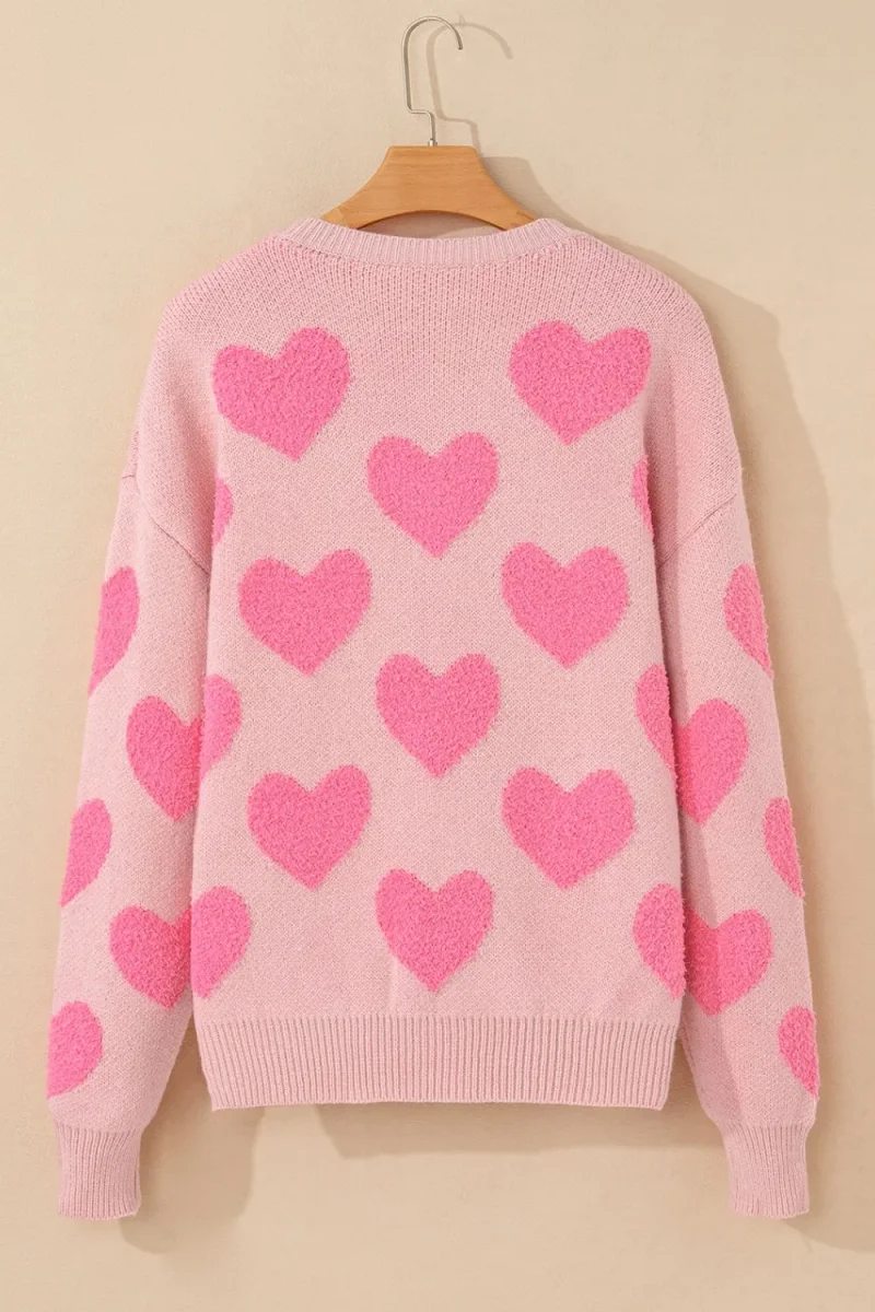 Valentine’s Day Heart Jacquard Round Neck Sweater – Soft Knit Holiday Pullover - Image 5 | Lily's Pad Studio