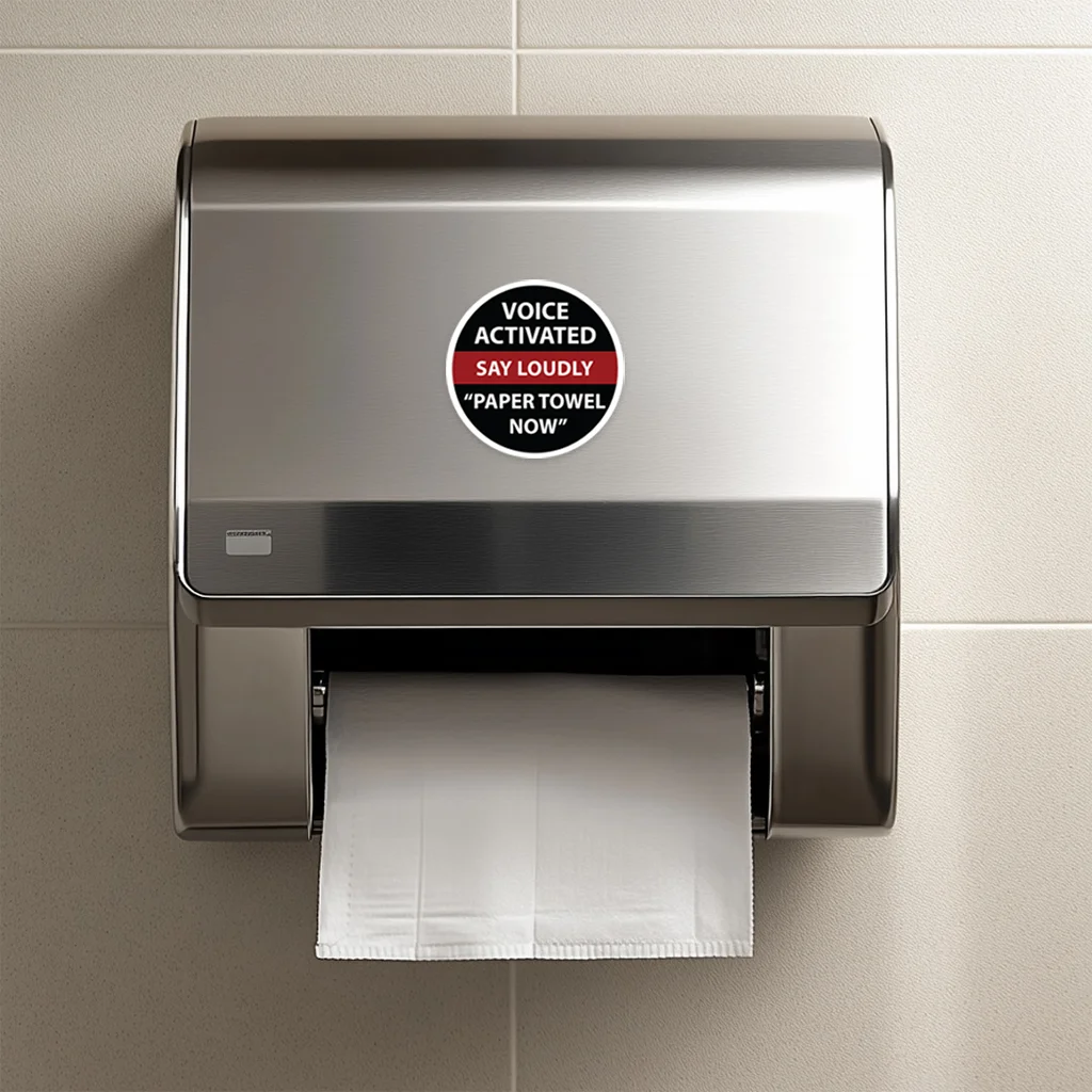 Voice Activated Say Loudly "Paper Towel Now" Sticker | Round Kiss-Cut - Image 2 | Lily's Pad Studio