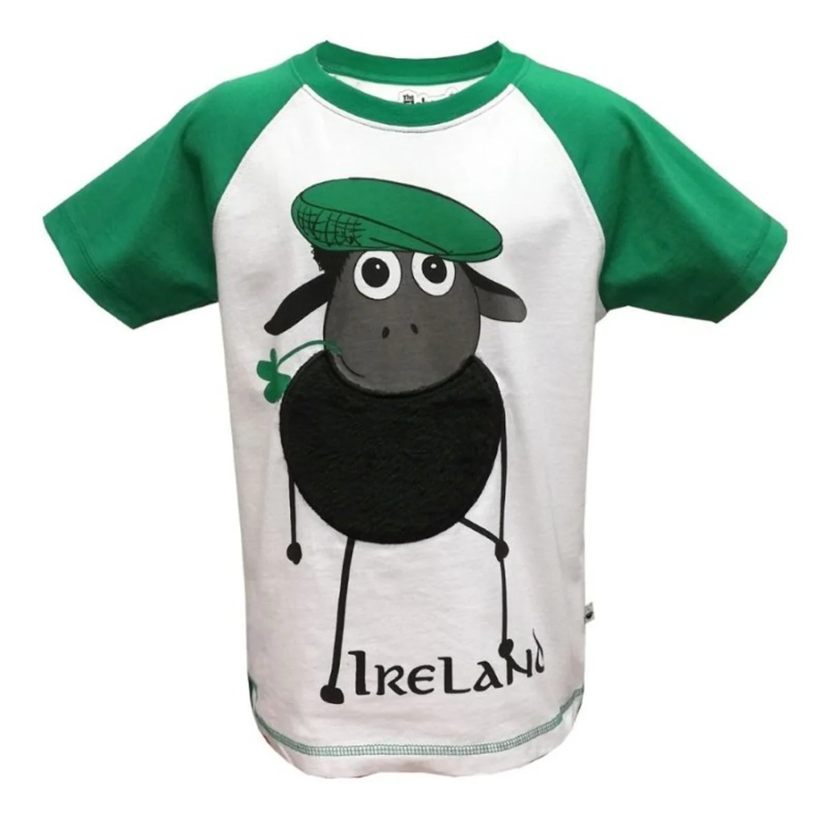 White & Emerald Ireland Sheep Kids T-Shirt - Image 1 | Lily's Pad Studio