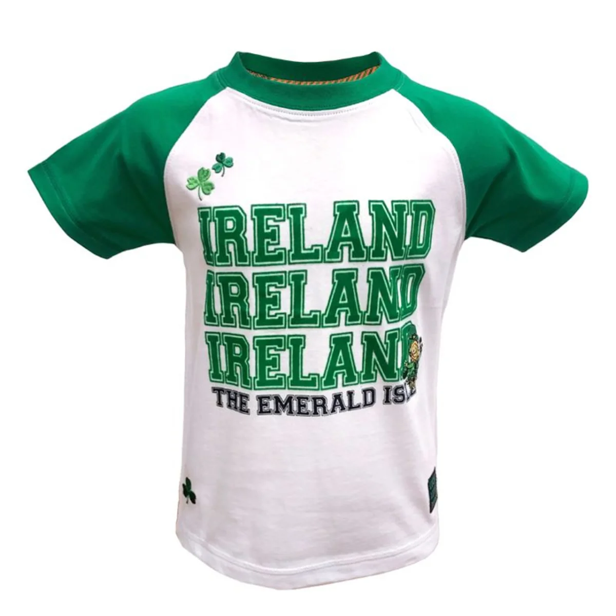 White/Green Raglan Ireland Shamrock Kids T-Shirt | Lily's Pad Studio