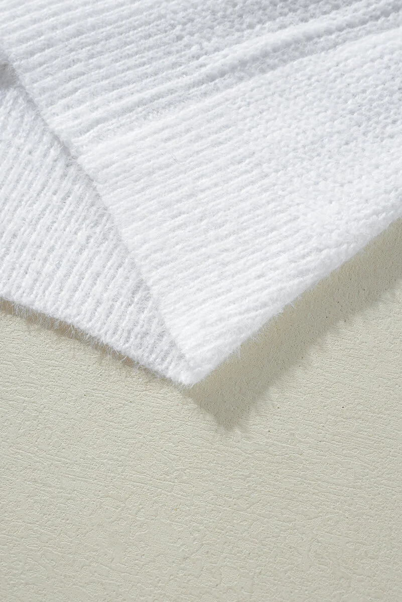 White Pearl Beaded Heart Pattern Fuzzy V Neck Sweater - Image 9 | Lily's Pad Studio