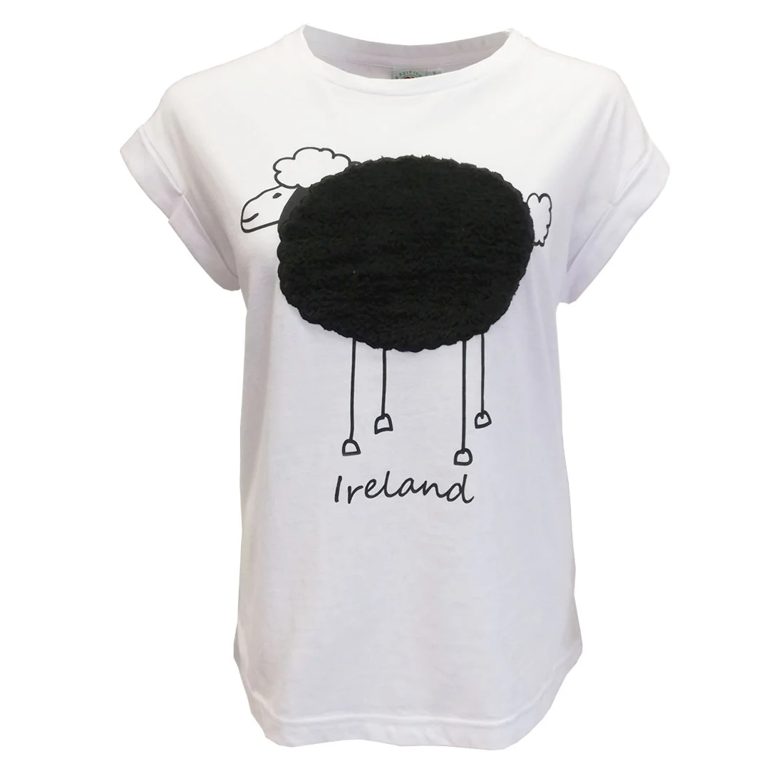 White Rolled Sleeve Plush Sheep Ladies T-Shirt - Image 2 | Lily's Pad Studio