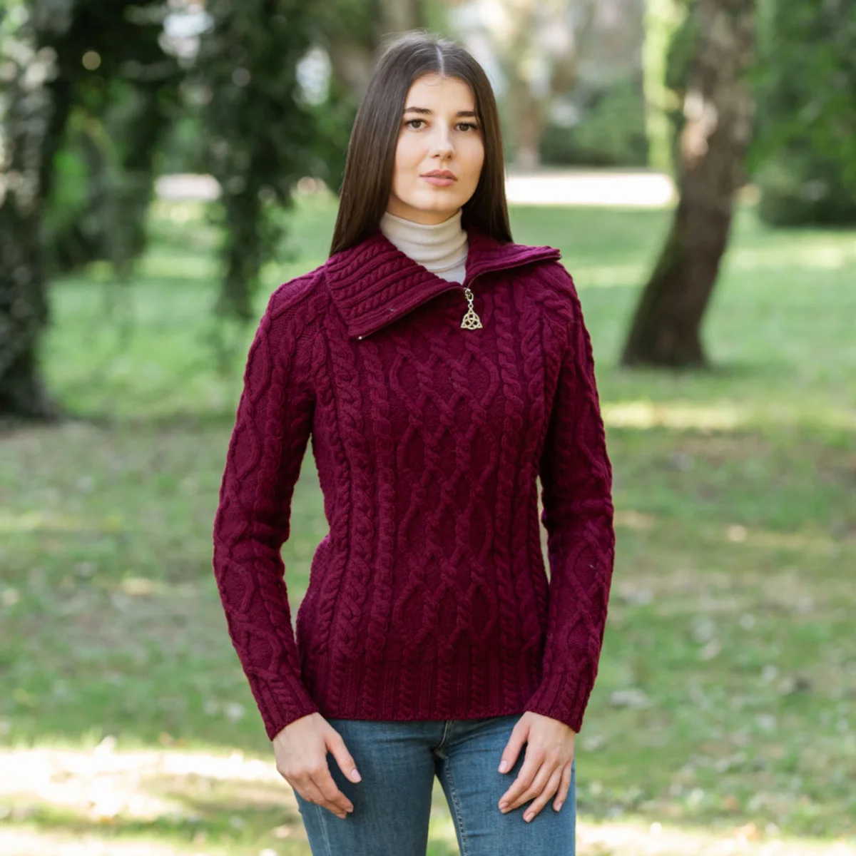 Women’s Merino Wool Zip-Neck Sweater – Classic Warm Wool Knit Pullover - Image 2 | Lily's Pad Studio