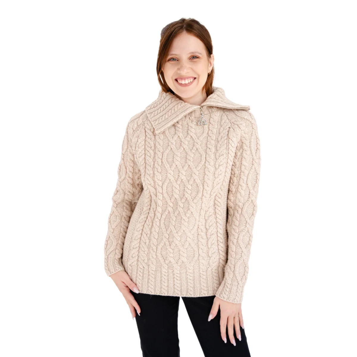 Women’s Merino Wool Zip-Neck Sweater – Classic Warm Wool Knit Pullover - Image 9 | Lily's Pad Studio
